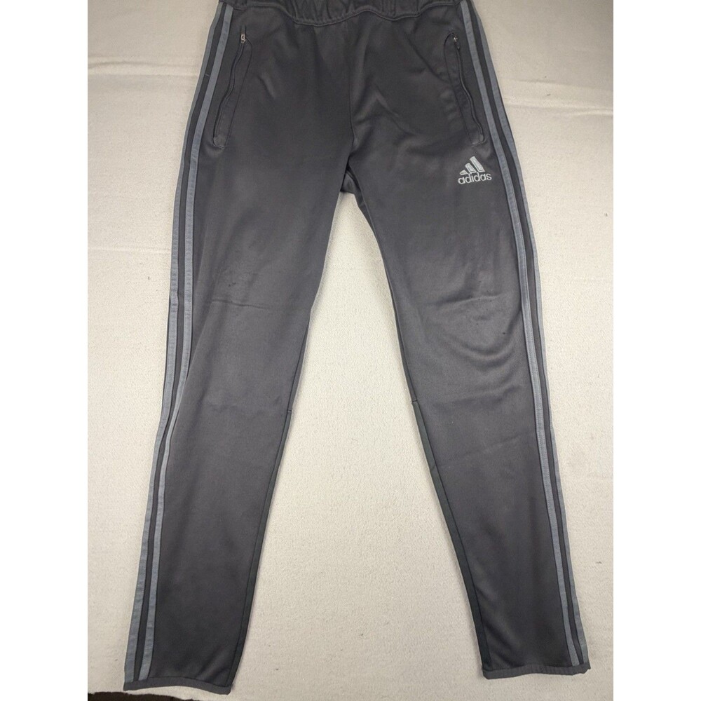 adidas Climalite Men's Gray 3-Stripe Track Pants L Drawstring Zip Pockets